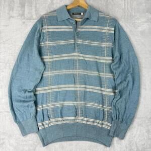 SOL 100% Baby Alpaca Knit Polo Sweater Peru Made Stripe Men Sz M Vintage Luxury